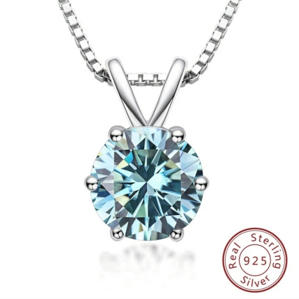 Light Blue 1 CT Diamond Pendant Necklace.